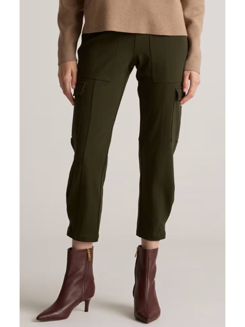 Quince Ultra-Stretch Ponte Tapered Cargo Pants Olive Green XL